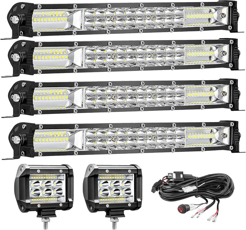 SAN YOUNG مجموعة قضبان إضاءة LED، (4) قضبان إضاءة رفيعة بطول 12 بوصة، (2) وحدات إضاءة LED بطول 4 بوصة، (1) مجموعة أسلاك، (1) مرحل 24 فولت، إضاءة شاحنة ATV UTV RV عربة جولف Ezgo، مقاومة للماء - Image 1